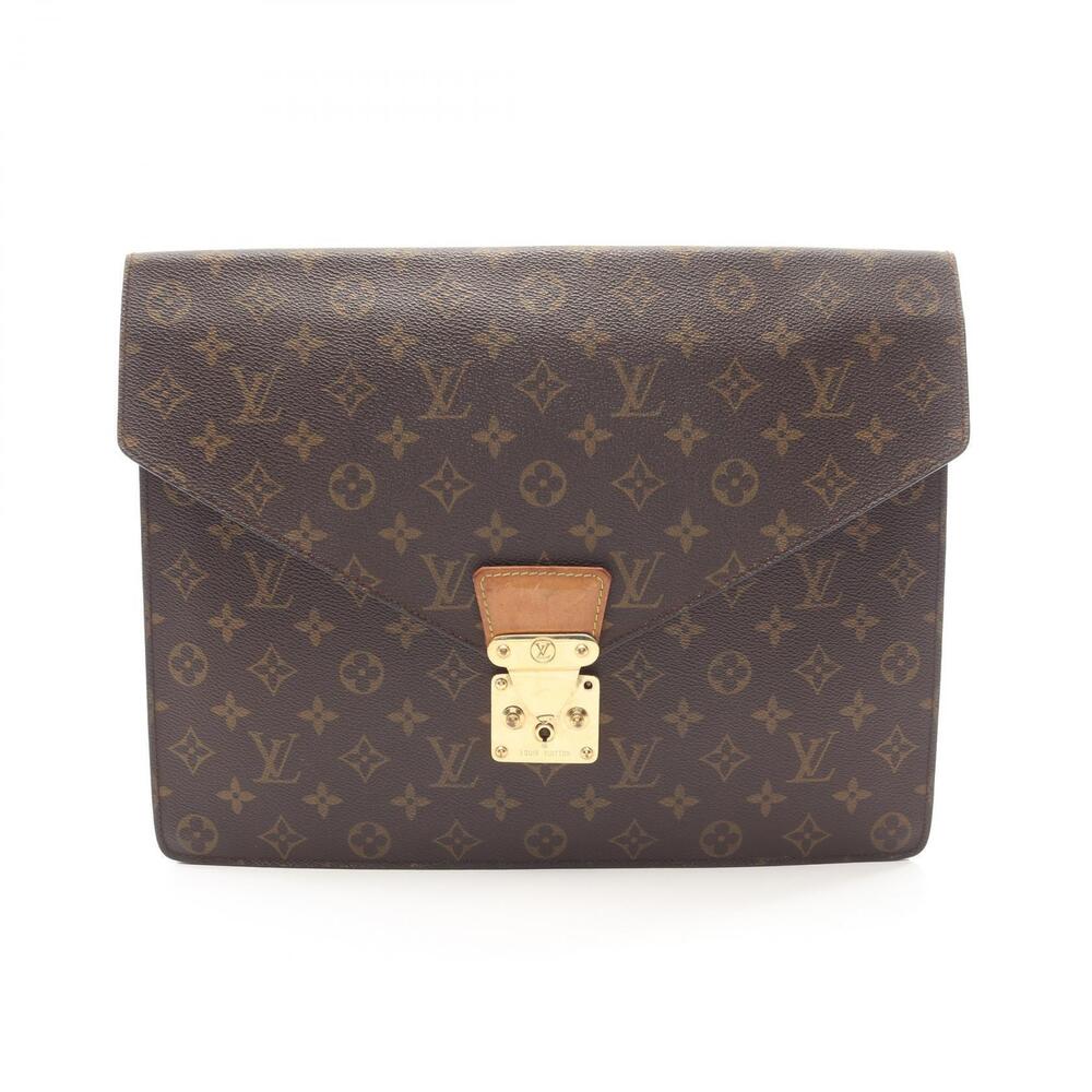 Louis Vuitton Porte Document Senateur Monogram Pouch Canvas Leather Brown